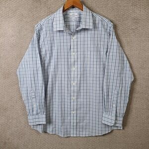 Croft & Barrow Shirt Mens 17.5 34/35 White Blue Plaid Classic Fit Cotton Blend